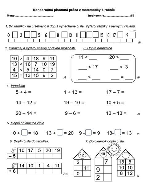 Ukázka testu z matematiky