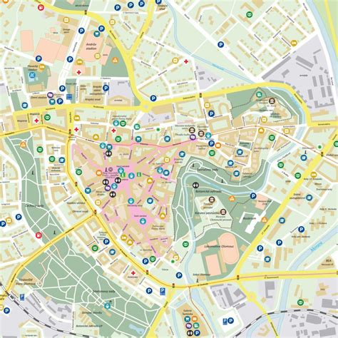 Symbolická mapa Olomouce s vyznačením FTK UP