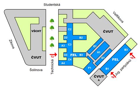 Mapa areálu FEL ČVUT