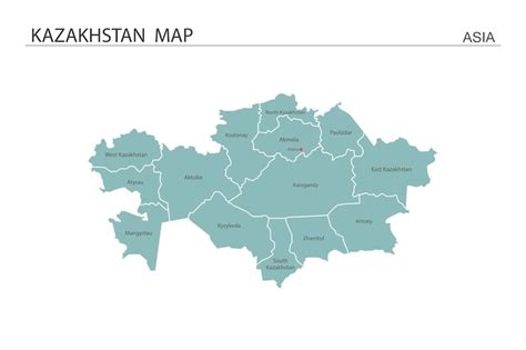 Mapa Kazachstánu s vyznačenými regiony působnosti maloobchodních sítí