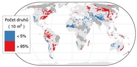 Mapa znázorňující geografické rozšíření rostlin s různými strategiemi opylení