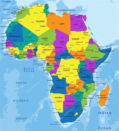 Mapa Afriky s vyznačenými zeměmi, kde Marie Imbrová působila