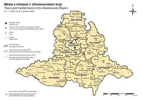 Mapa Jihomoravského kraje s vyznačenými městy