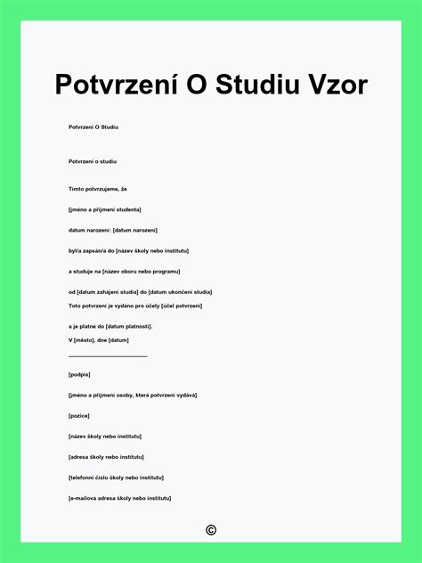 Vzor potvrzení o studiu ze zahraniční školy