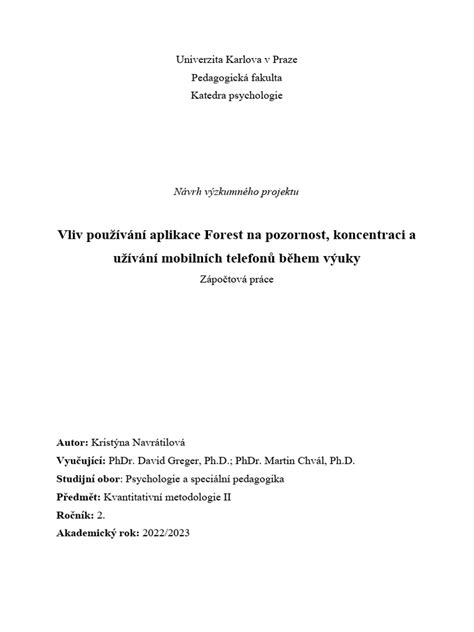 Návrh výzkumného projektu v pedagogické psychologii