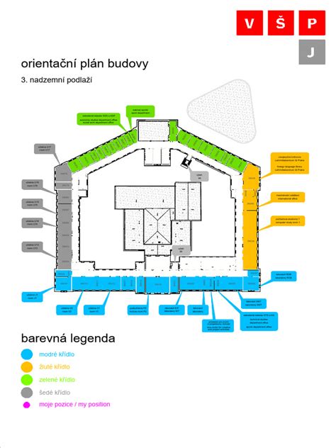 Plán budovy Arcibiskupského gymnázia s vyznačenými místy konání zkoušek