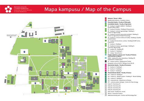 Mapa kolejí Jihočeské univerzity v Českých Budějovicích