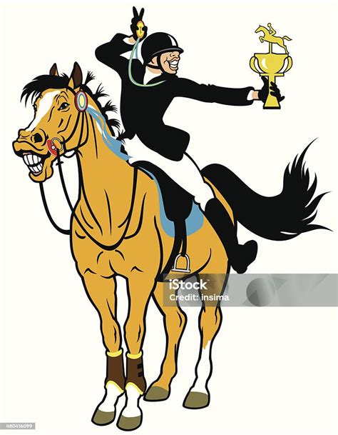 Ilustrace ženy na koni a muže, který se snaží vyprávět