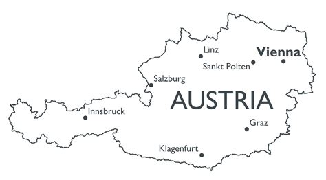 Mapa Rakouska s vyznačenými městy
