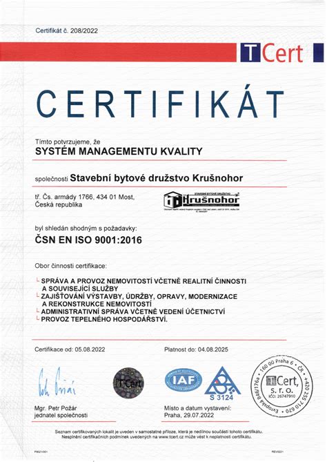 Certifikát ISO 9001:2016