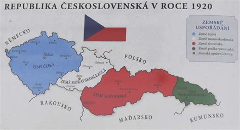 Mapa Československa s vyznačenými hranicemi