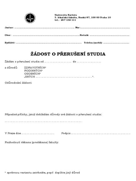 Dokument s formulářem pro zanechání studia