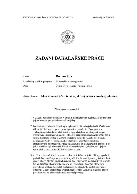 Proces zadání tématu bakalářské práce