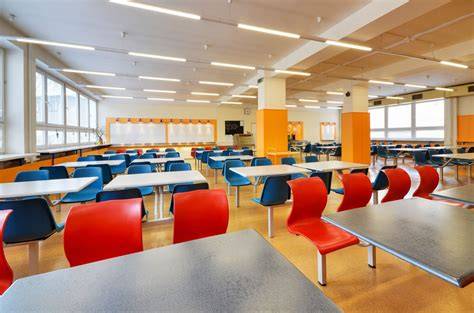 Ilustrace školní jídelny a dětí