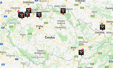 Mapa uhelných elektráren a lomů v ČR