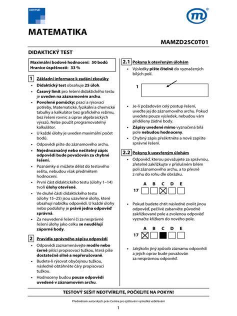 Infografika struktury maturitní zkoušky z matematiky