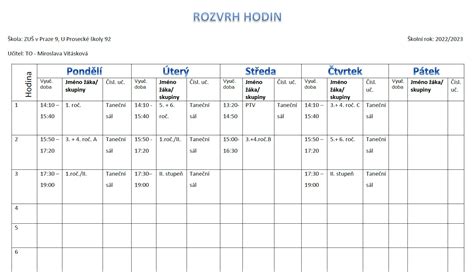 Schéma rozvrhu hodin