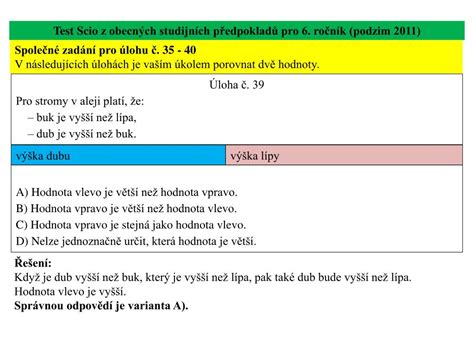 Struktura a typy úloh v testech obecných studijních předpokladů