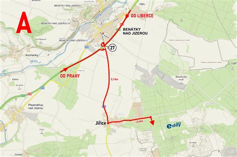 Mapa Benátek nad Jizerou s vyznačeným sídlem školy