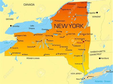 Mapa státu New York s vyznačenými univerzitami SUNY