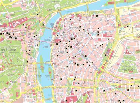 mapa Prahy s vyznačenými přírodními památkami