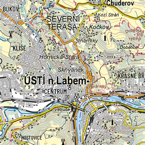 Mapa Ústí nad Labem s vyznačením UJEP