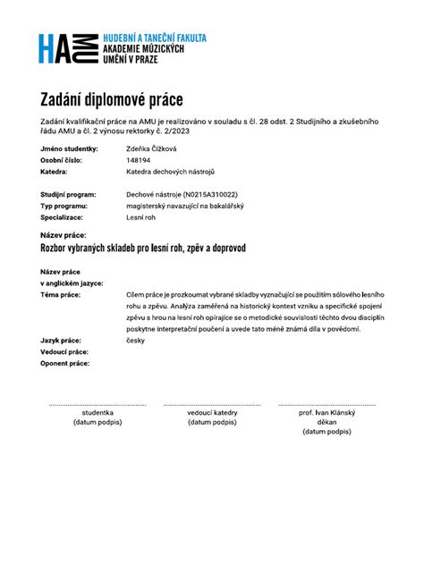 Proces výběru a zadání diplomové práce