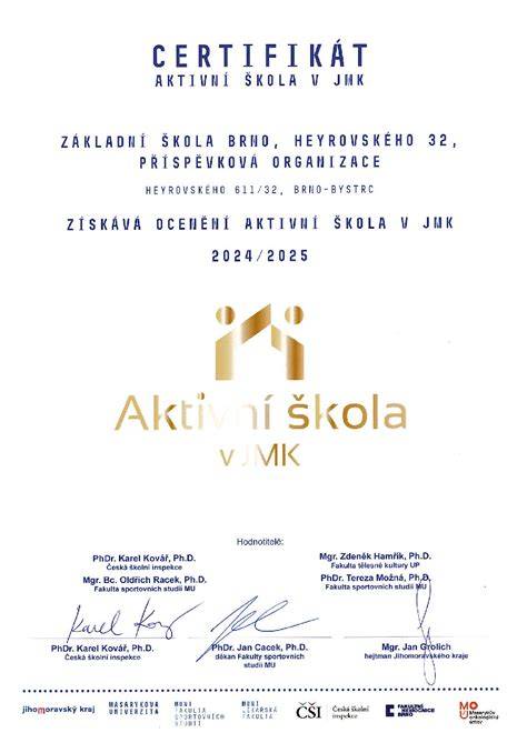 ZŠ Brno, Tuháčkova 25 získala zlatý certifikát Aktivní školy