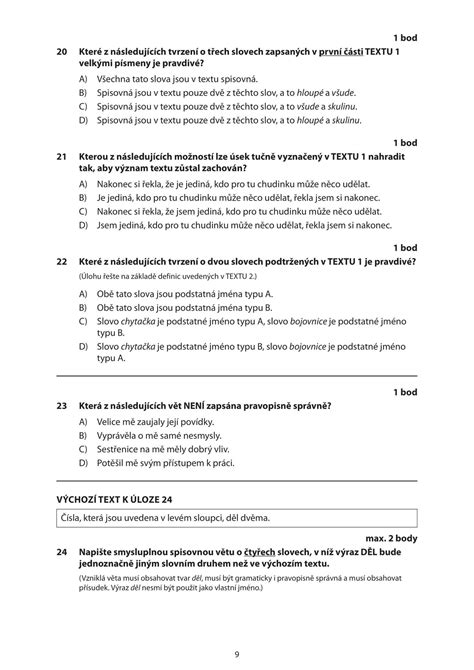 Příklad testu z českého jazyka pro přijímací zkoušky