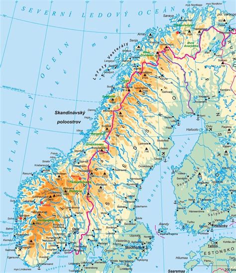Mapa Norska s vyznačenými fjordy