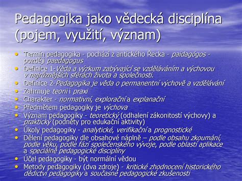 Schéma zobrazující rozdělení pedagogiky na základní a aplikované disciplíny.