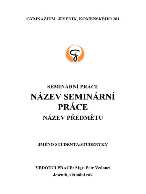 Ukázka titulní strany seminární práce