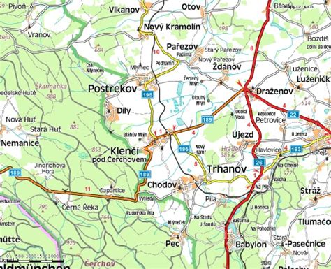 Mapa Chodska a okolních oblastí
