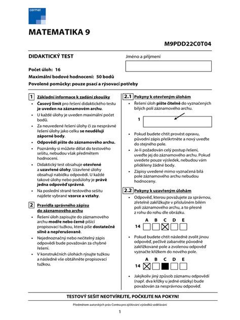 Didaktický test - příklad