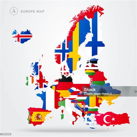 Mapa Evropy s vlajkami zemí Europass