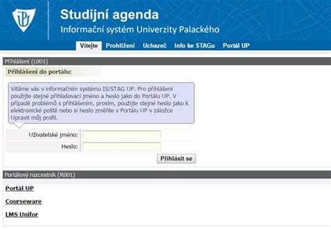 Rozhraní systému STAG UP Olomouc