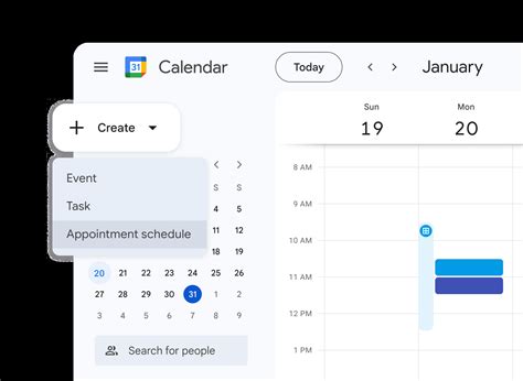 Rozhraní Google Kalendáře s funkcí Rozpis schůzek