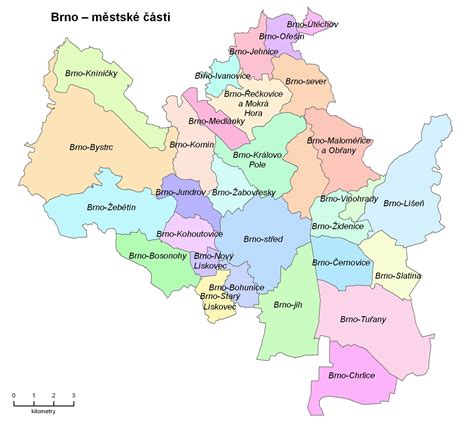 Mapa Brna s vyznačenou městskou částí Líšeň