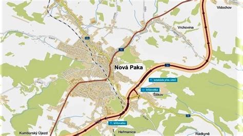 Mapa Nové Paky s vyznačením školy