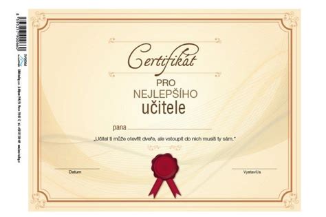 Certifikát nebo cena pro učitele
