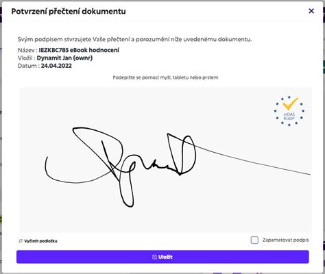 Ukázka elektronického podpisu na zakázkovém listu