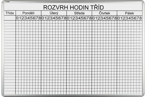Magnetická tabule s rozvrhem hodin