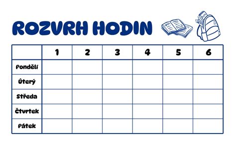 Příklad vyplněného rozvrhu hodin