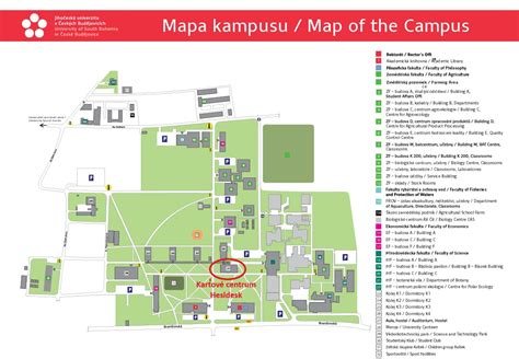 Mapa kampusu Univerzity Palackého s vyznačenými fakultami