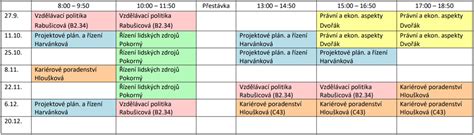 Kombinované studium - rozvrh