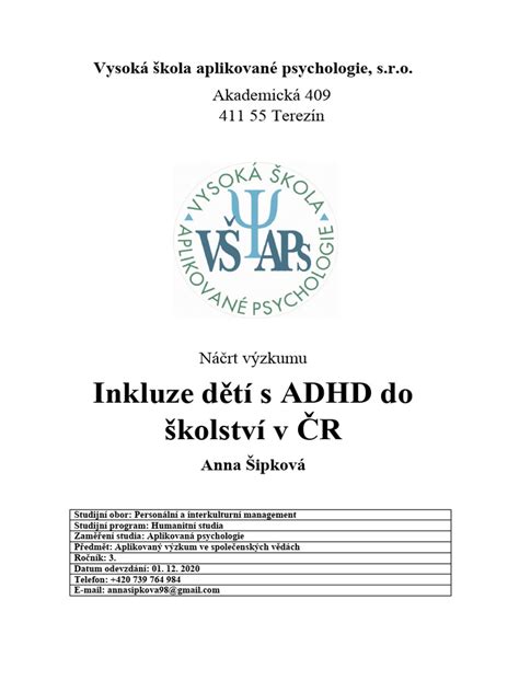schéma integrace dětí s ADHD do běžné třídy