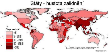 Mapa hustoty zalidnění světa