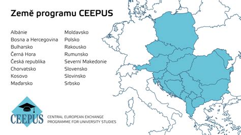Mapa zemí zapojených do programu CEEPUS