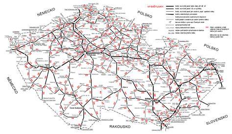 Mapa železniční sítě v České republice
