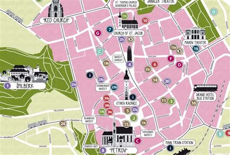 Mapa Brna s vyznačením Mendelovy univerzity